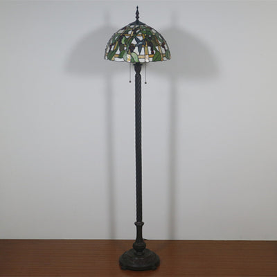 European Tiffany Fruit Bird Stained Glass Dome 2-Light Standing Floor Lamp