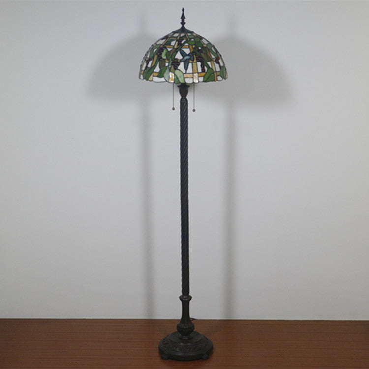 European Tiffany Fruit Bird Stained Glass Dome 2-Light Standing Floor Lamp