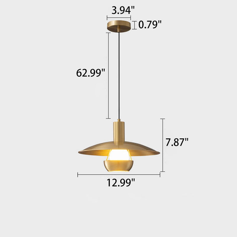 Nordic Minimalist All Brass Flying Saucer Design 1-Light Pendant Light
