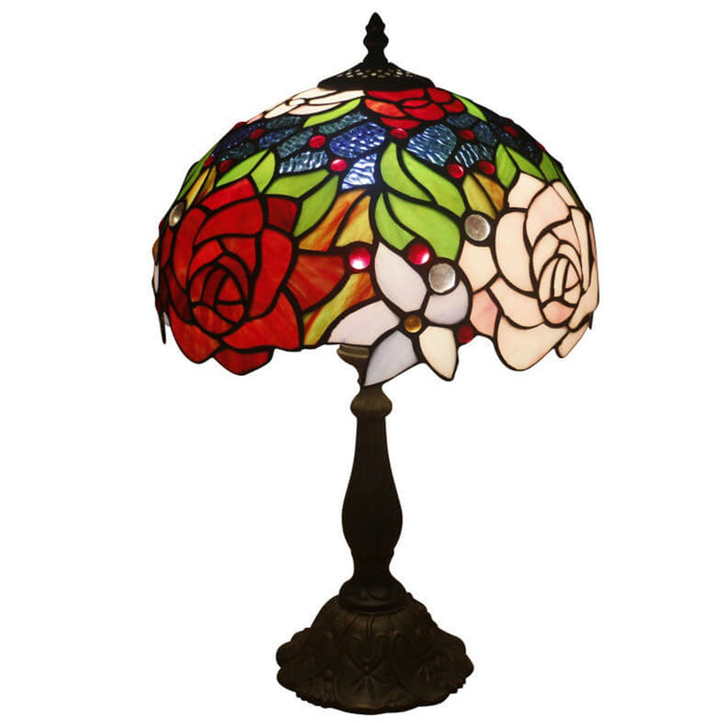 European Vintage Rose Stained Glass 1-Light Table Lamp