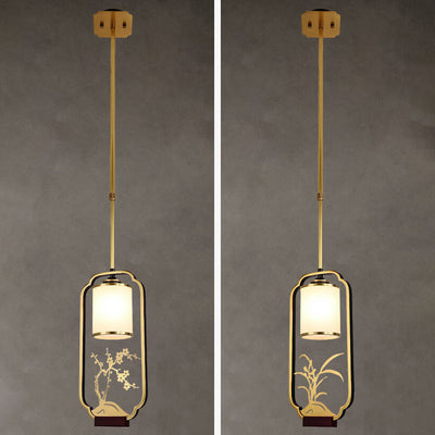 Modern Chinese Glass Shade Ring Brass Zen 1-Light Pendant Light