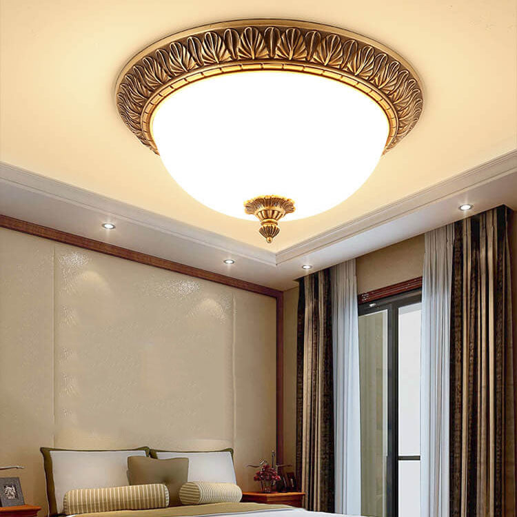 Modern Imitation Marble All Copper Circular 1-Light Flush Mount Ceiling Light