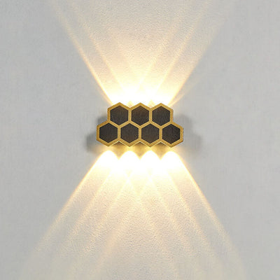 Outdoor Simple Hexagonal Combination Black Gold LED Wall Sconce Lamp