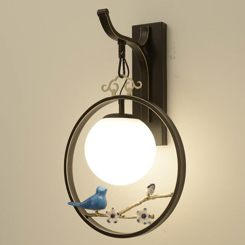 Applique murale 1-lumière avec boule en verre ronde chinoise moderne et branche d&