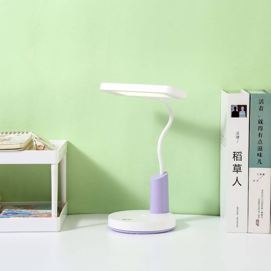 Modern Minimalist Plastic Long Shade Round Base Touch Charging LED Desk Lamp for Bedroom