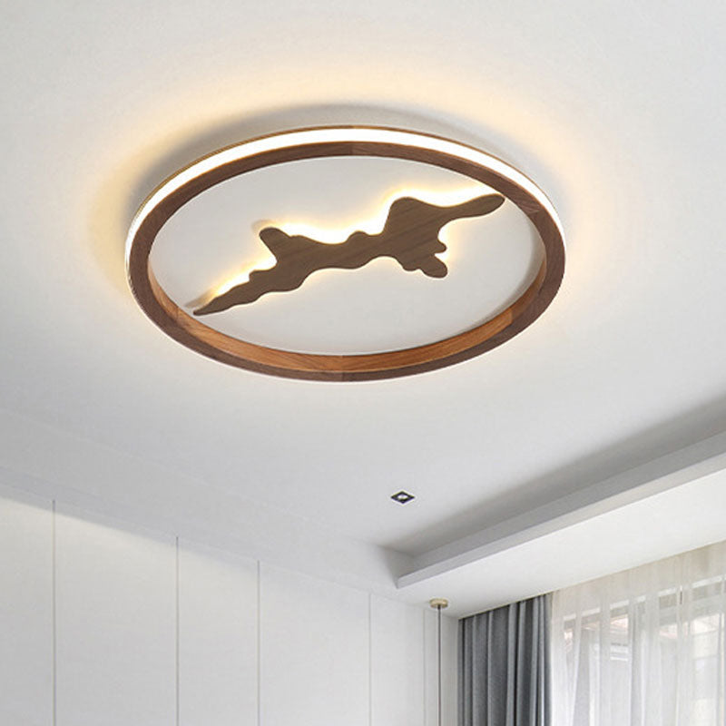 Nordic Round Solid Wood Zen LED Flush Mount Ceiling Light