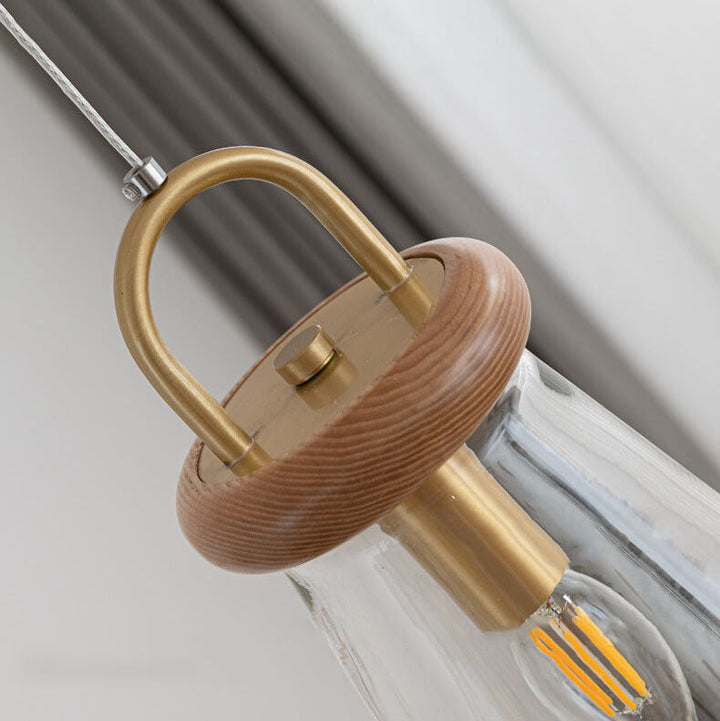 Moderne nordische runde Inselleuchte aus Glas und Holz mit 1/3-flammigem Kronleuchter-Design für das Wohnzimmer 