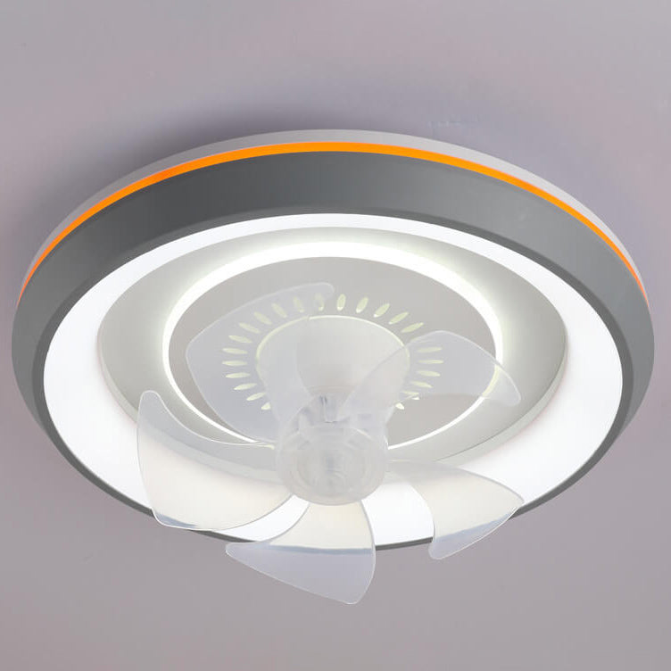 Modern Minimalist Round Swing Head Inverter LED Flush Mount Ceiling Fan Light