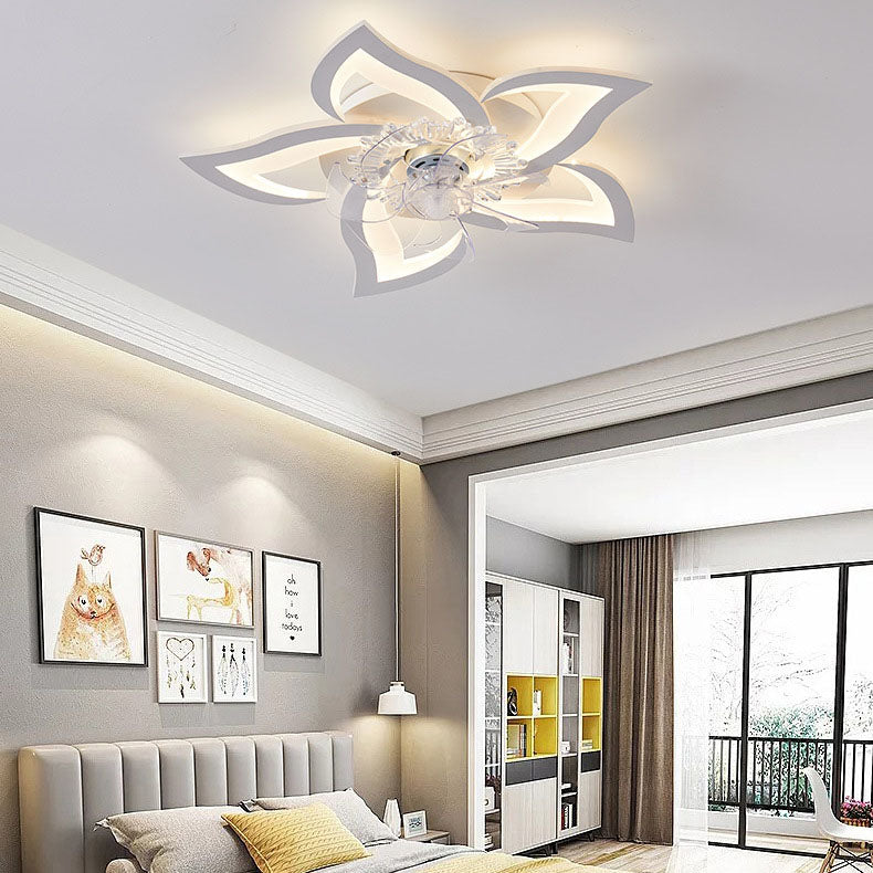 Scandinavian Modern Luxury Flower Iron Acrylic Plastic LED Flush Mount Ceiling Fan Light