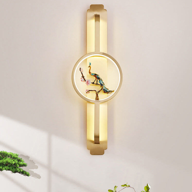 Moderne chinesische Kupfer lange runde LED-Wandleuchte 