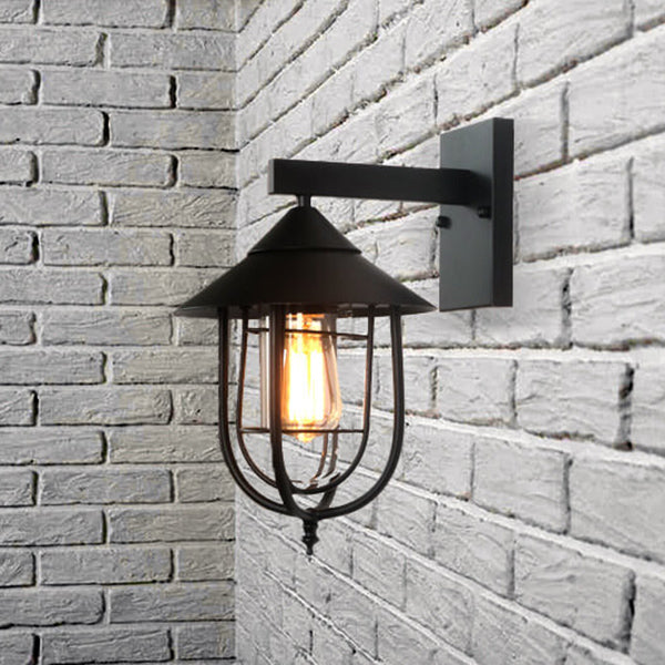 Vintage Industrial Iron Lantern Indoor Outdoor 1-Light Wall Sconce Lamp