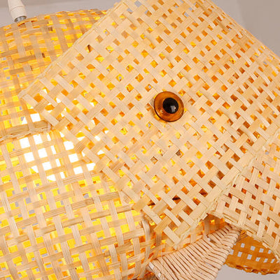 Chinese Retro Bamboo Weaving Fish Shape 1-Light Pendant Light