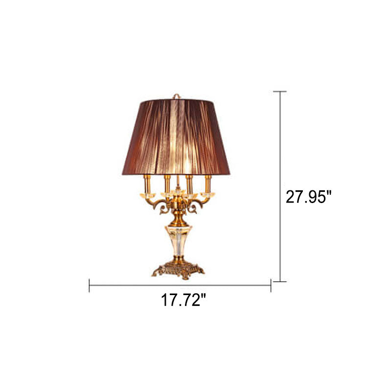 Lampe de table moderne avec abat-jour en tissu de luxe, base en cristal, 3/4 lumières 