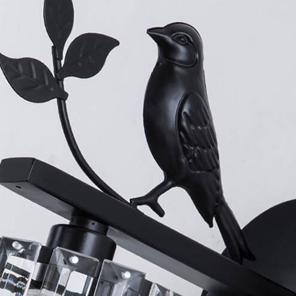 Traditionelle Vintage-Wandleuchte aus Eisen und Glas in runder Vogel-Optik, 1-flammig, für das Wohnzimmer 
