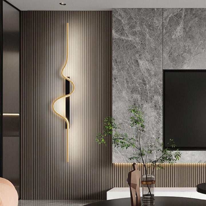 Applique murale LED moderne minimaliste en aluminium avec cadre en fer à bandes ondulées pour chambre 