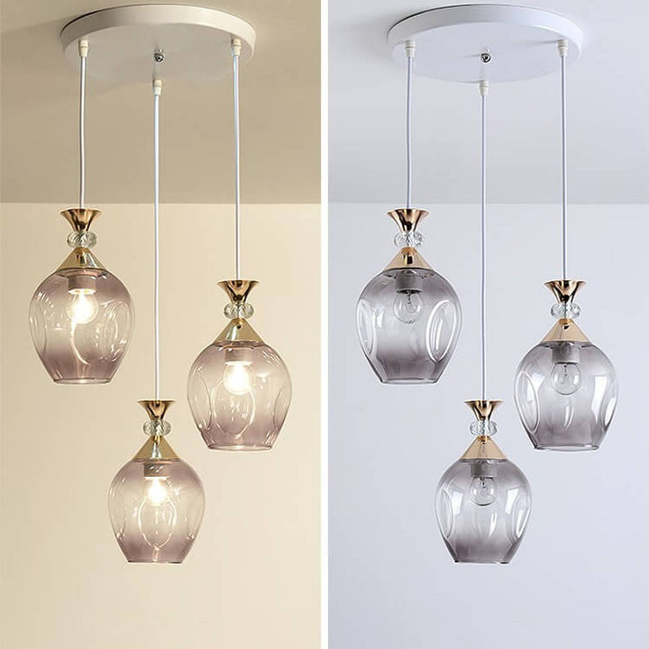 Zeitgenössische nordische Inselleuchte mit kugelförmigem Schirm aus Farbverlaufsglas und Metall, 1/3-flammig, für das Wohnzimmer 