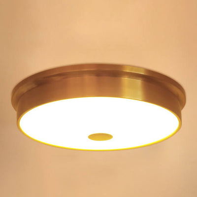 European Simple Full Copper Round Flush Mount Ceiling Light