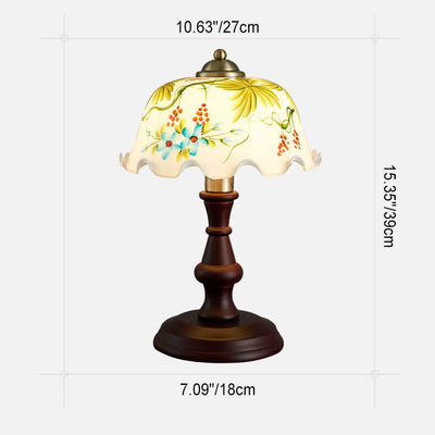 Vintage Chinese Elements Hand-depicted Floral Glass Lampshade 1-Light Table Lamp