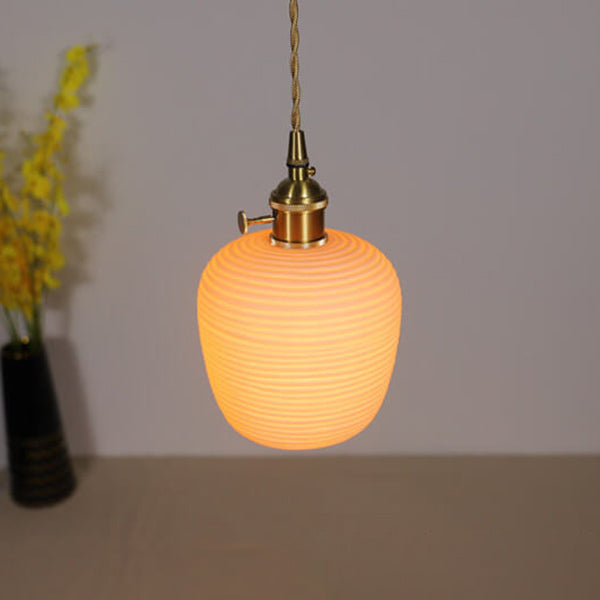 Nordische Japanische Keramik Messing Oval 1-Licht Pendelleuchte 