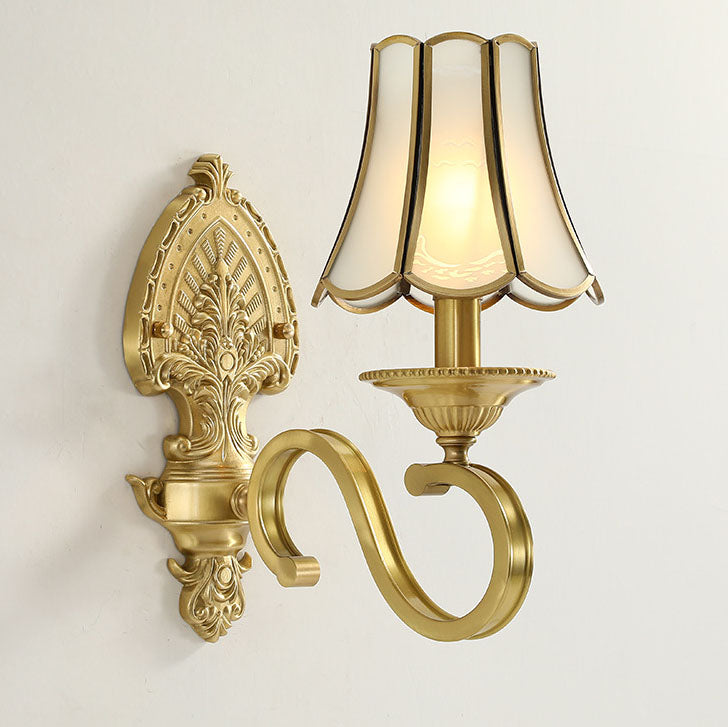 European Light Luxury Vintage All Brass Glass 1/2-Light Wall Sconce Lamp