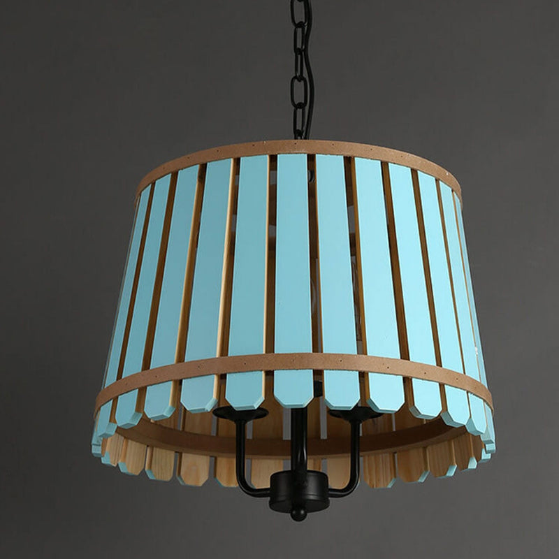 Modern Colored Wooden Barrel Dome 3 Light Chandelier