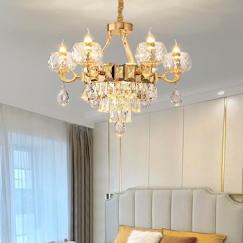 Modern Luxury Round Candelabra Zinc Alloy Crystal 9/11/14/19 Light Chandelier