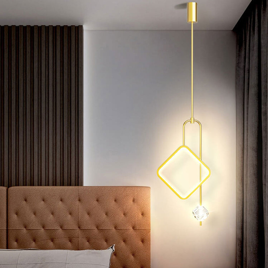 Modern Light Luxury Golden Diamond Geometric Crystal LED Pendant Light