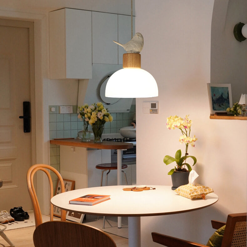 Nordic Minimalist White Dome Glass Bird 1-Light Pendant Light