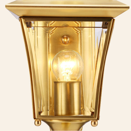 Europäischer Moderner Luxus Quadratischer Messing-Glas Wasserdichter 1-Licht Außenwandleuchte 