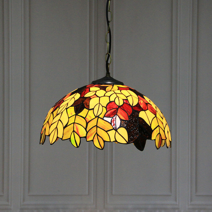Lámpara colgante de 1 luz con cúpula de vidrio teñido estilo Tiffany Rustic 