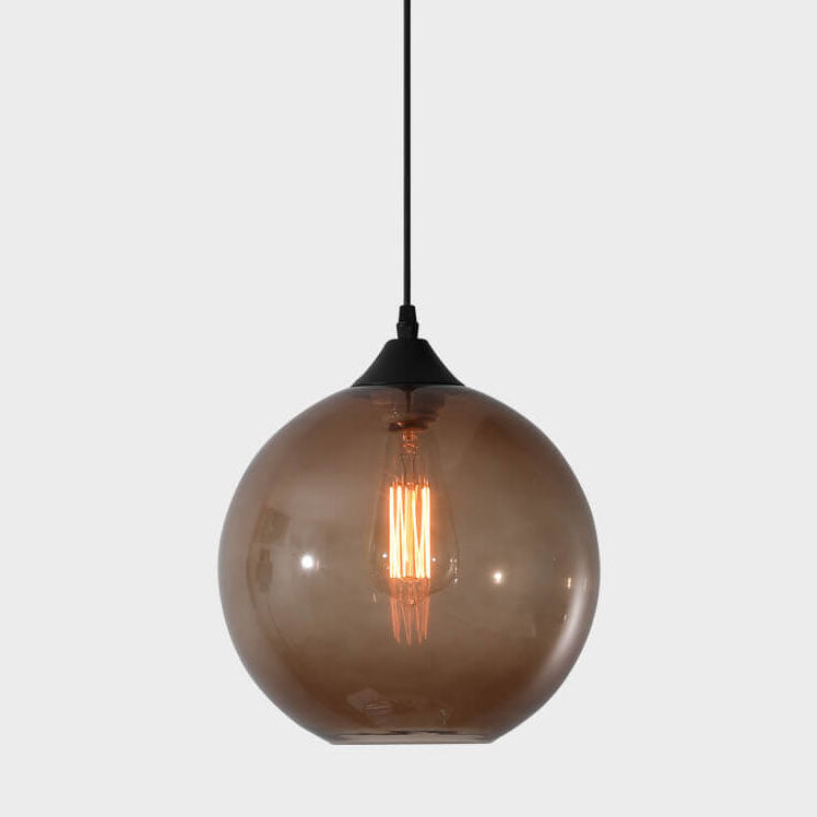 Lustre Suspendu Minimaliste Nordique en Verre Rond Teinté à 1 Lumière 