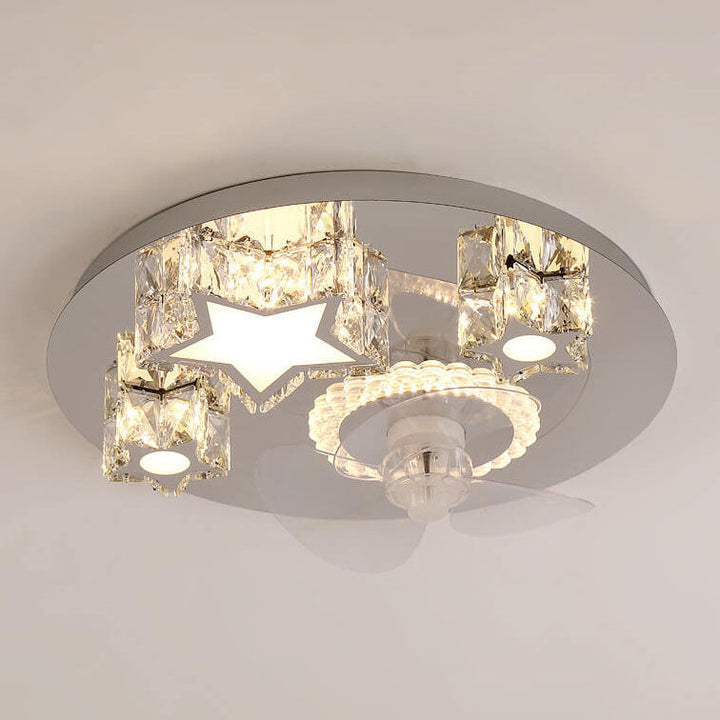 Moderne Luxus-Kristall-Edelstahl-LED-Unterputz-Deckenventilator-Leuchte