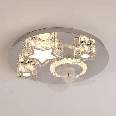 Modern Luxury Crystal Stainless Steel LED Flush Mount Ceiling Fan Light