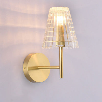 Modern Luxury Textured Glass Cone Brass 1-Light Wall Sconce Lamp