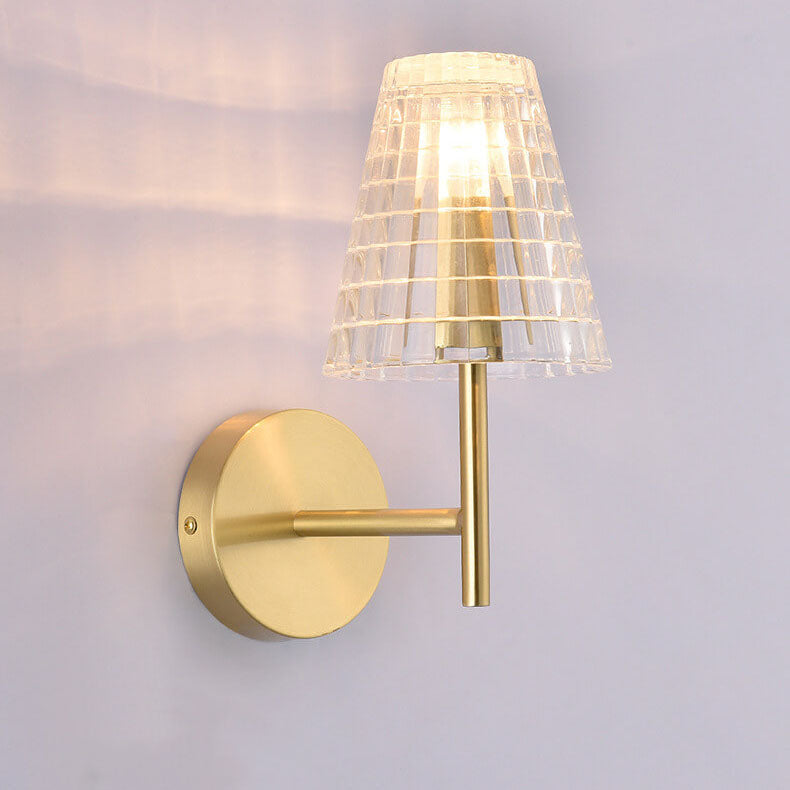 Modern Luxury Textured Glass Cone Brass 1-Light Wall Sconce Lamp