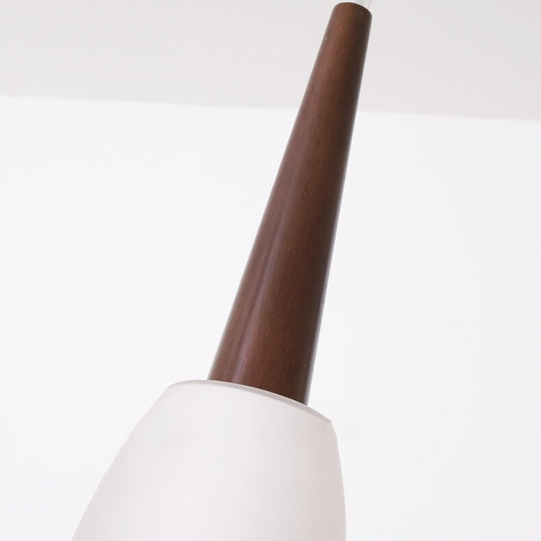 Modern Chinese Walnut Glass Shade 3-Light Chandelier