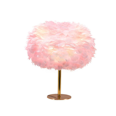Lampe de table à 1 lumière à base ronde en plumes d'oie nordique 