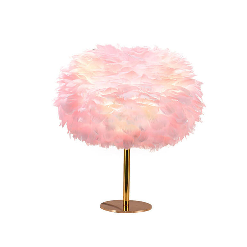 Lampe de table à 1 lumière à base ronde en plumes d&