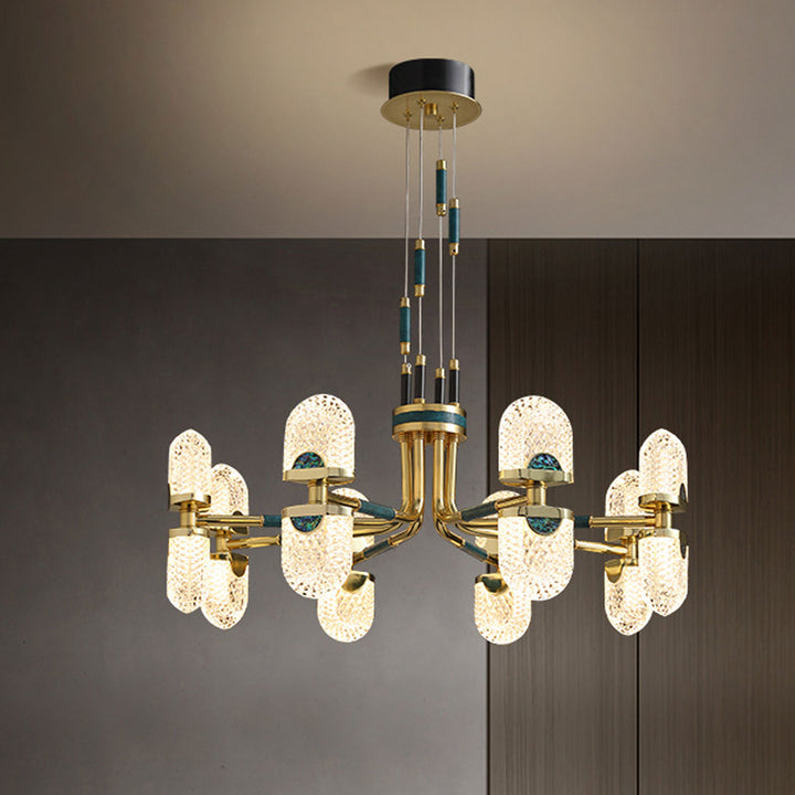 Lustre LED en cuivre massif rond moderne de luxe léger 