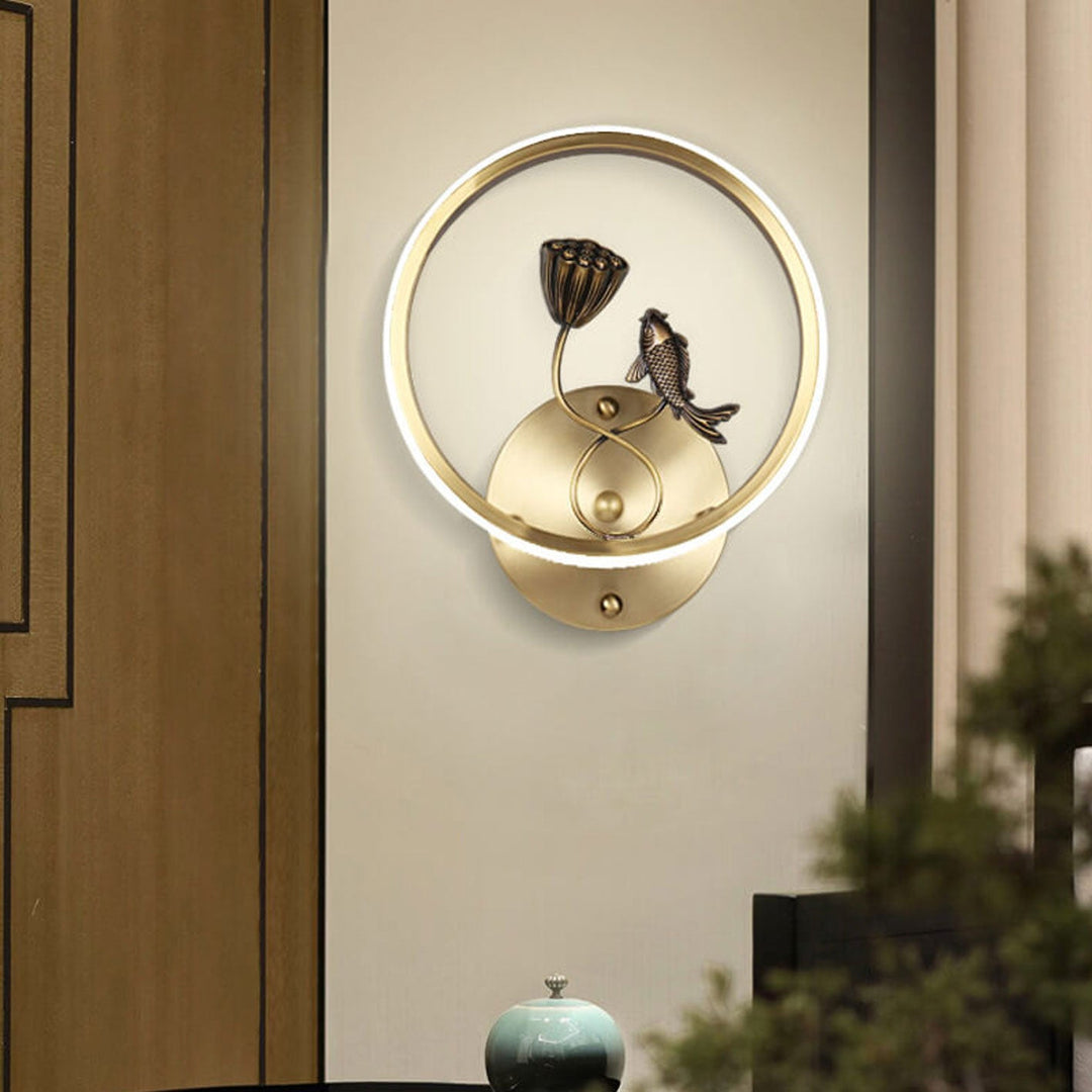 Applique murale LED de style chinois moderne avec design créatif de paysage de bassin de lotus 
