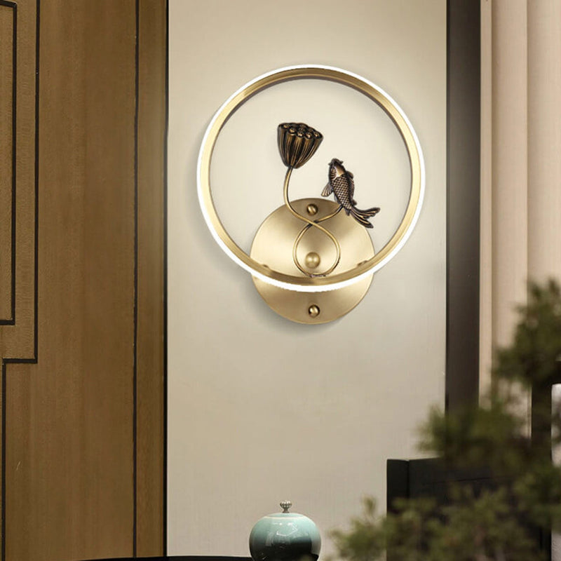 Modern Chinese Style Creative Lotus Pond Landscape Design LED Wall Sconce Lamp