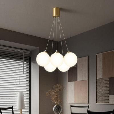 Nordic Light Luxury Round Ball Copper Glass 4/5/7-Light Chandelier