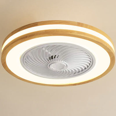 Modern Minimalist Wood Geometric LED Flush Mount Ceiling Fan Light