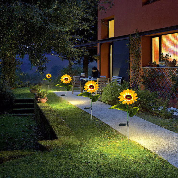Luz de enchufe de suelo decorativa para césped al aire libre con LED de girasol solar 