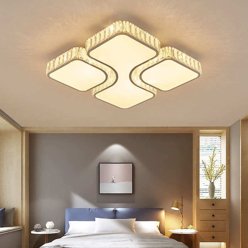 Contemporary Luxury Rectangular PC Iron Crystal LED Flush Mount Light For Living Room &amp; Bedroom