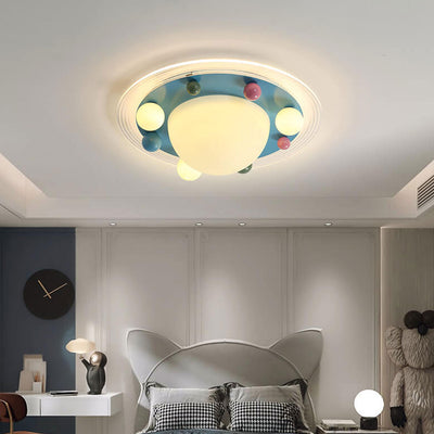 Cute Space Planet Macaron Color Children's LED Flush Mount Ceiling Light