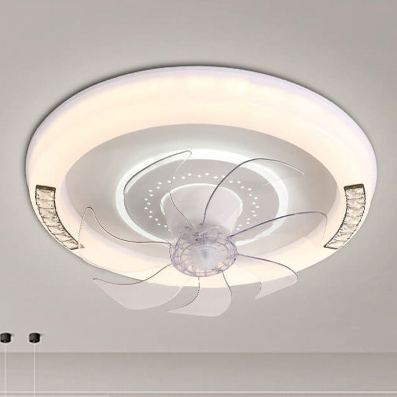 Modern Minimalist Acrylic Round Intelligent LED Flush Mount Ceiling Fan Light
