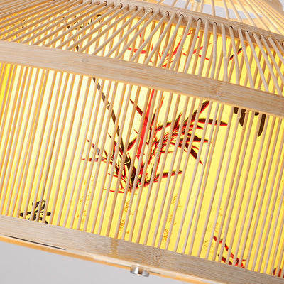 Moderner chinesischer Laternenhut aus Bambus, 2/6-Licht-Kronleuchter 
