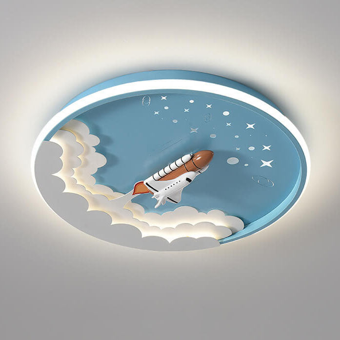 Plafonnier LED rond en forme de fusée de dessin animé créatif et moderne pour enfants 