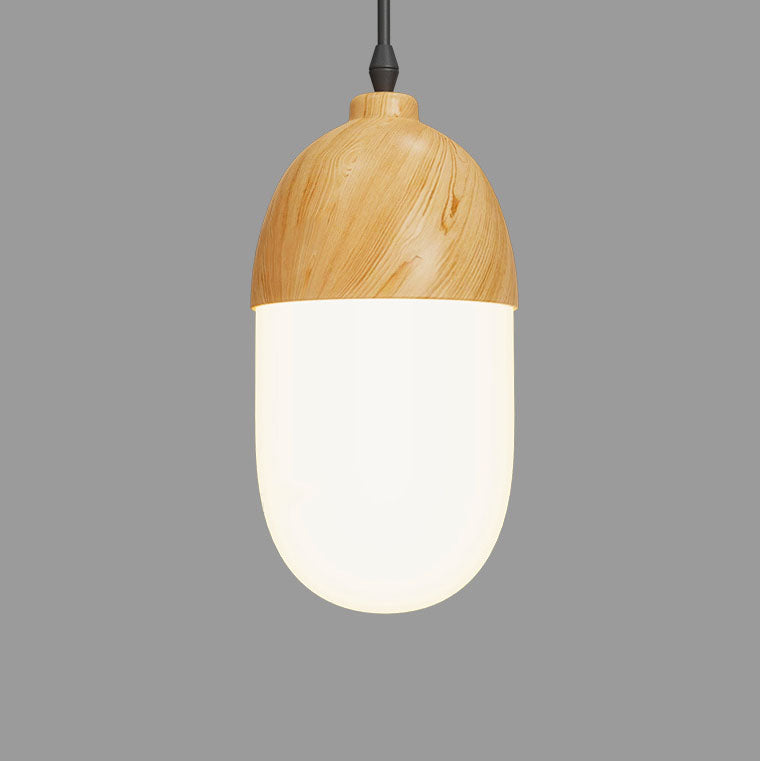 Japanese Wood Grain Round Oval Iron 1-Light Pendant Light